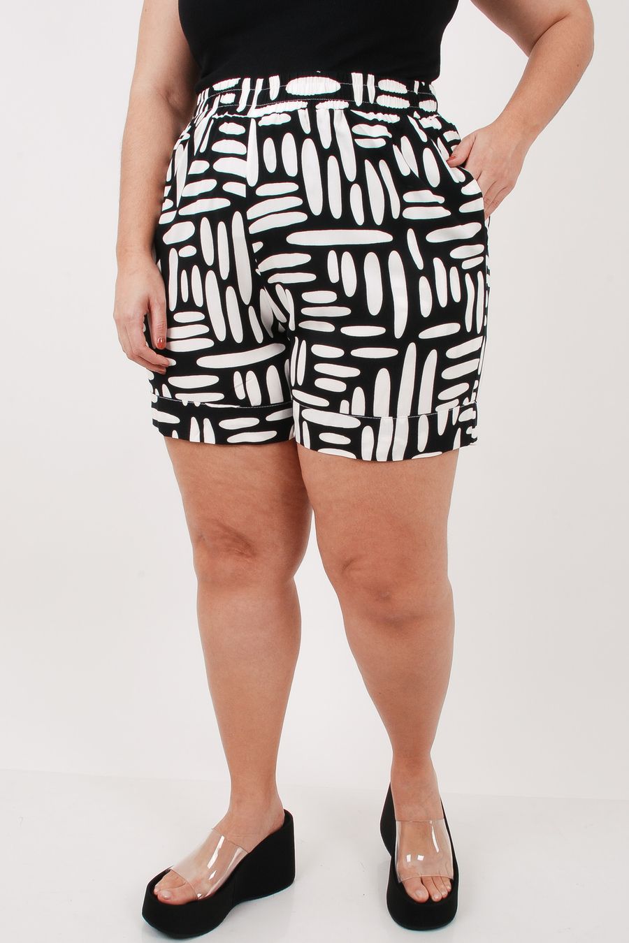 Short viscose estampada cós elástico preto