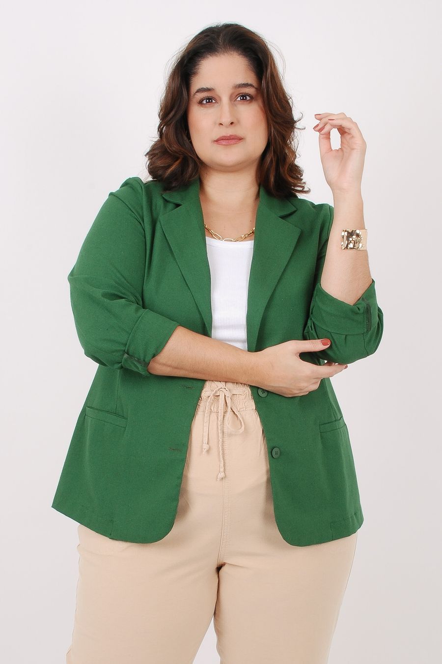Blazer feminino em tecido com linho verde
