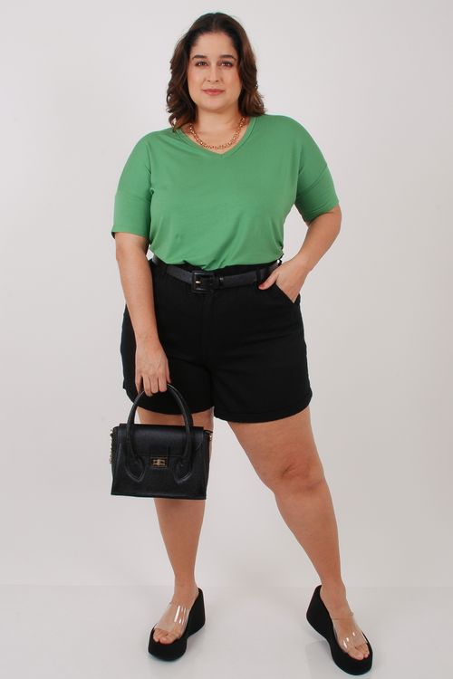 Blusa malha lisa cava deslocada e decote v verde militar