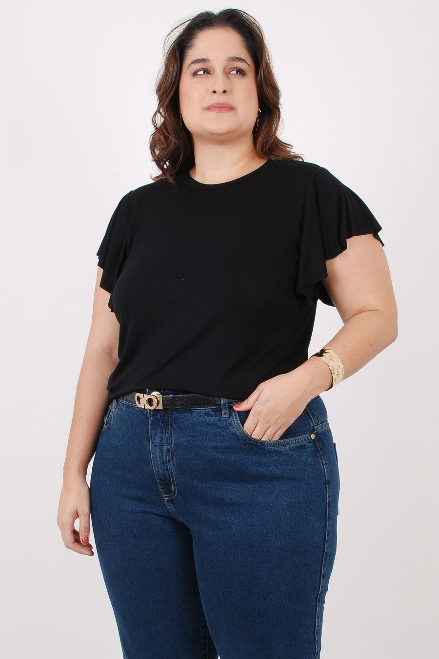Blusa malha lisa manga solta  preto