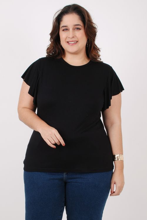 Blusa malha lisa manga solta  preto