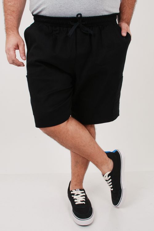 Bermuda cargo sarja básico elastano extra cós elástico preto