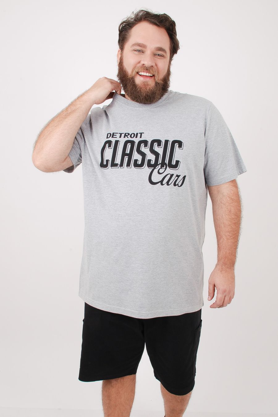 Camiseta malha mescla estampa classic car cinza