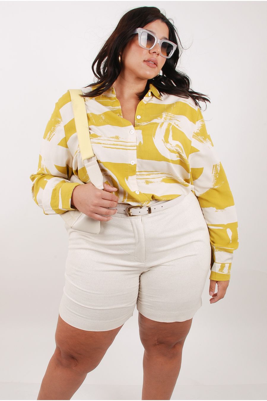 Camisa manga longa viscose estampa pinceladas verde