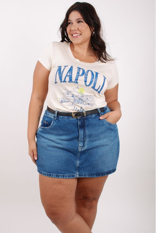 Blusa t-shirt em malha com estampa napoli bege