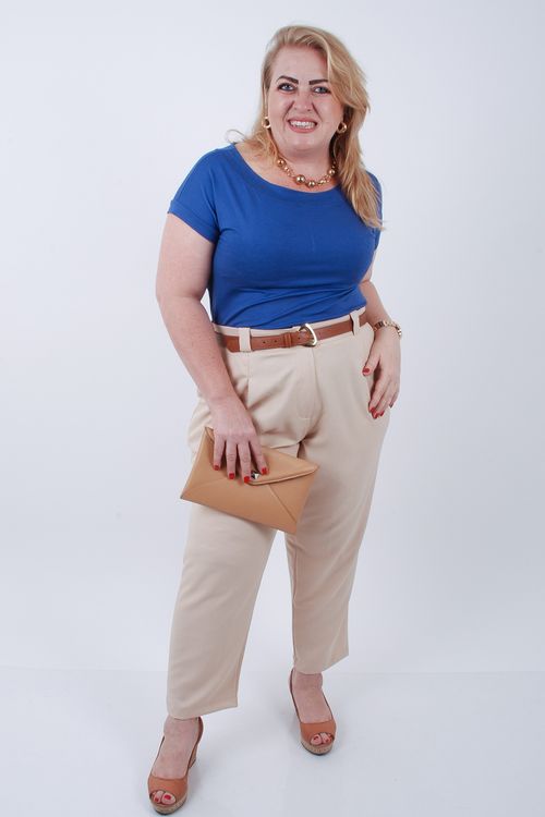 Blusa manga curta decote canoa feminina azul