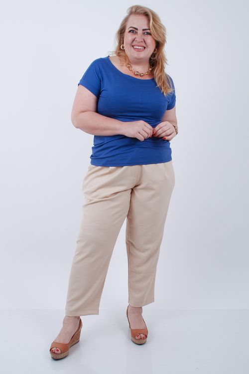 Blusa manga curta decote canoa feminina azul