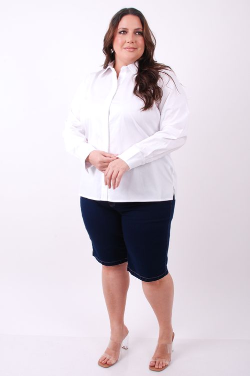 Camisa manga longa tricoline lisa com elastano branco