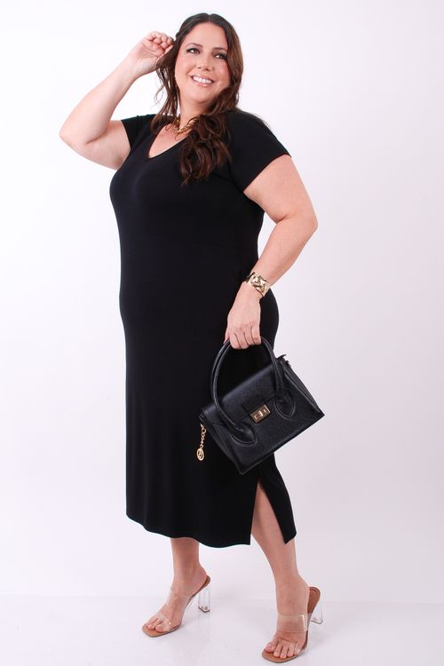 Vestido midi em malha lisa preto