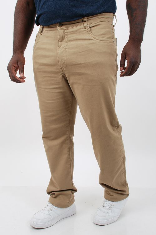 Calça sarja reta confort plus size bege