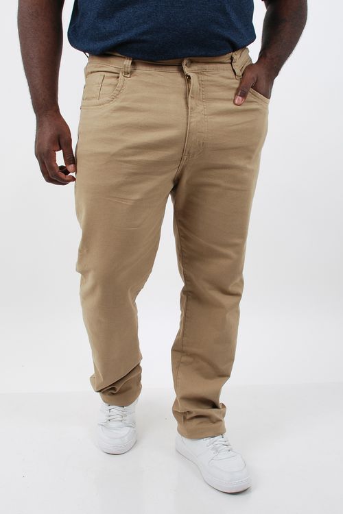 Calça sarja reta confort plus size bege