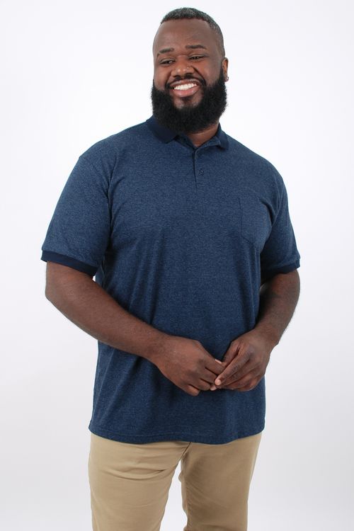 Polo masculina listras finas manga curta azul marinho