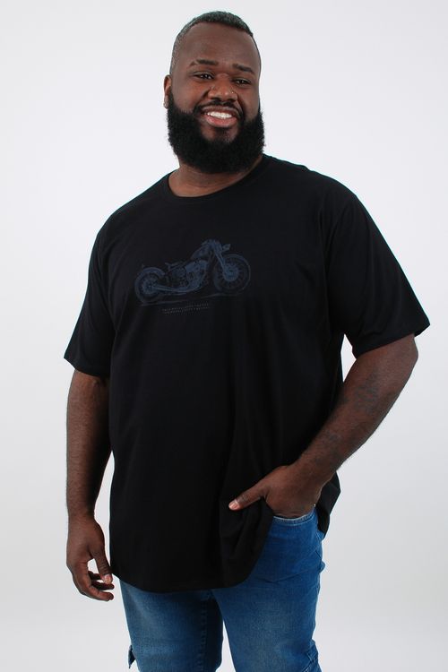 Camiseta masculina manga curta malha estampa moto preto