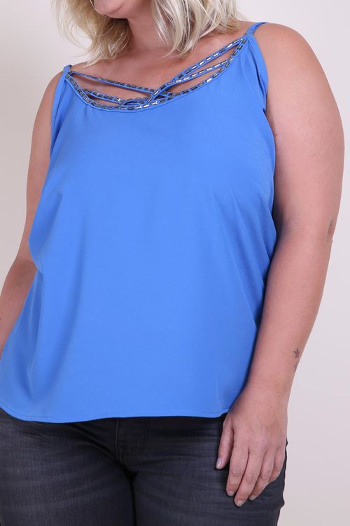 Regata bordada plus size  azul