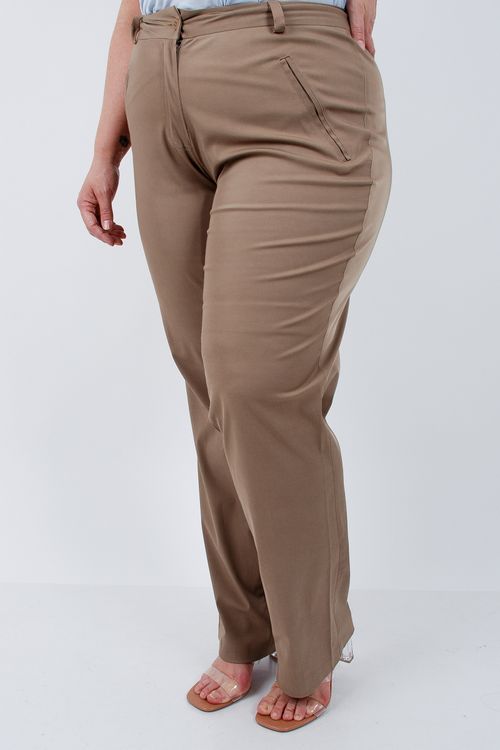 Calça reta  tecido plano lycra kaki