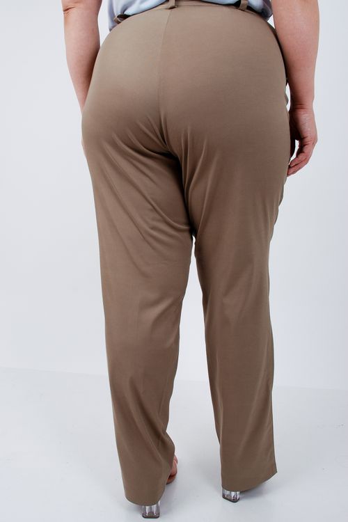 Calça reta  tecido plano lycra kaki
