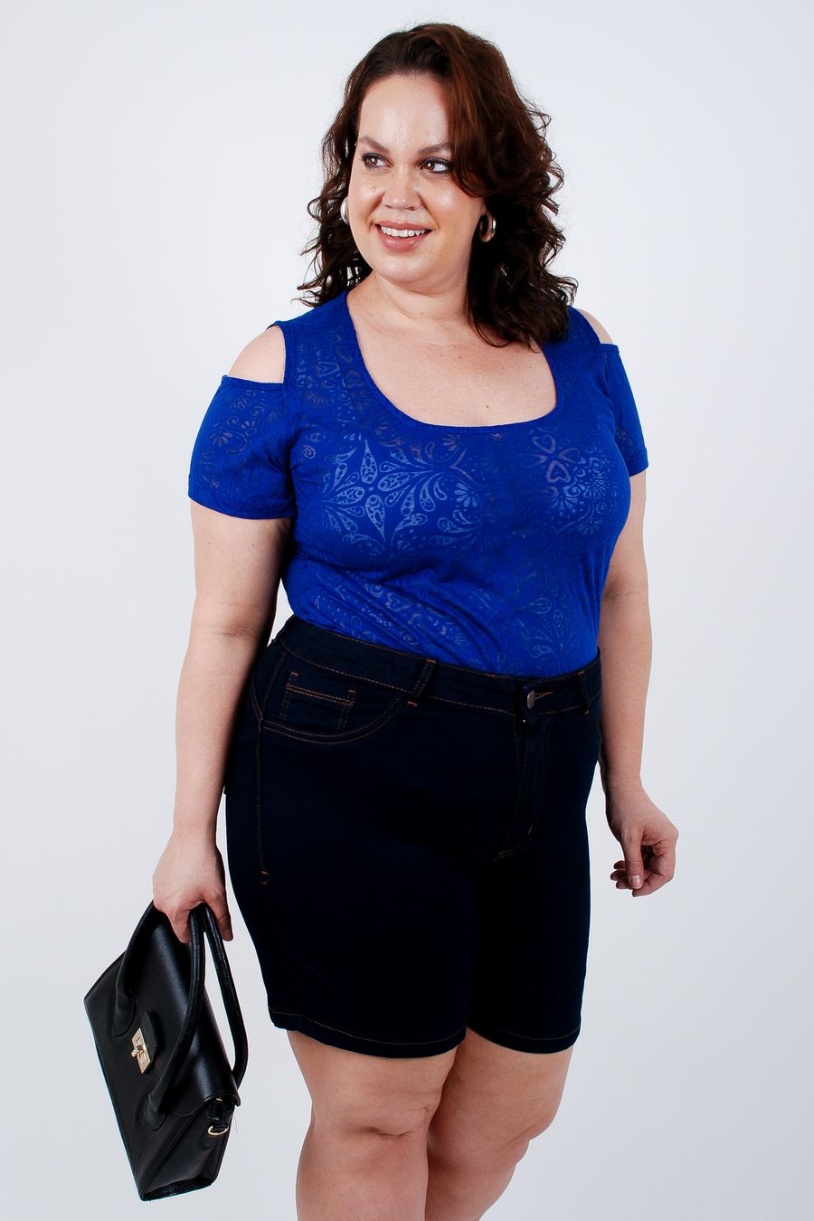 Blusa malha devorê plus size azul royal