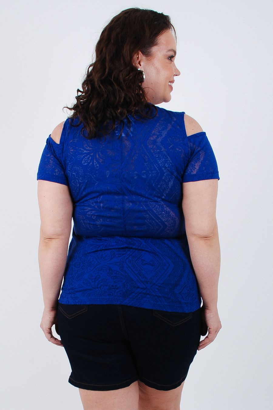 Blusa malha devorê plus size azul royal