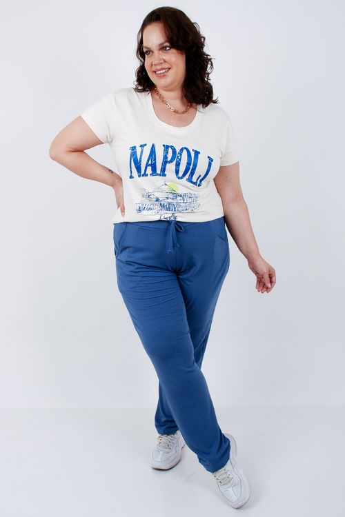 Calça de moletinho plus size azul