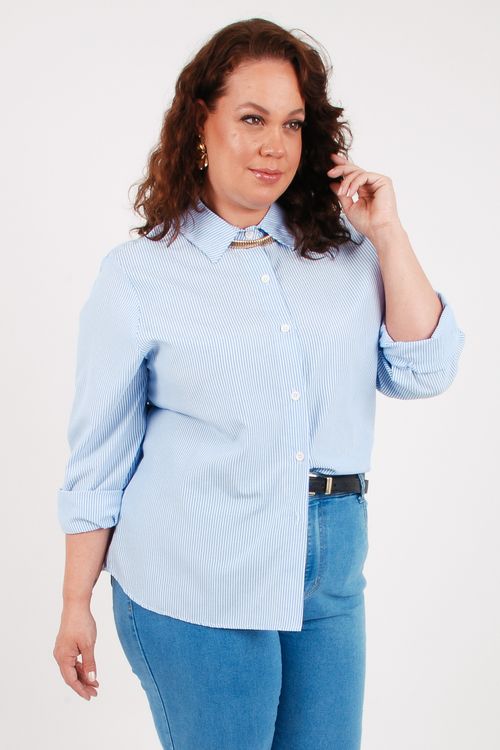 Camisa listrada oversized manga longa azul bebe