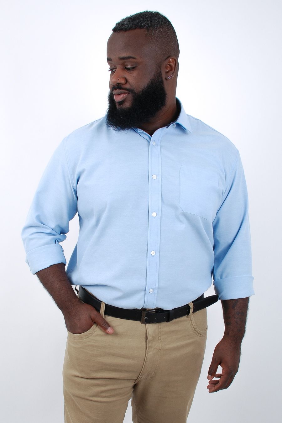Camisa manga longa masculina oxford fio tinto  azul