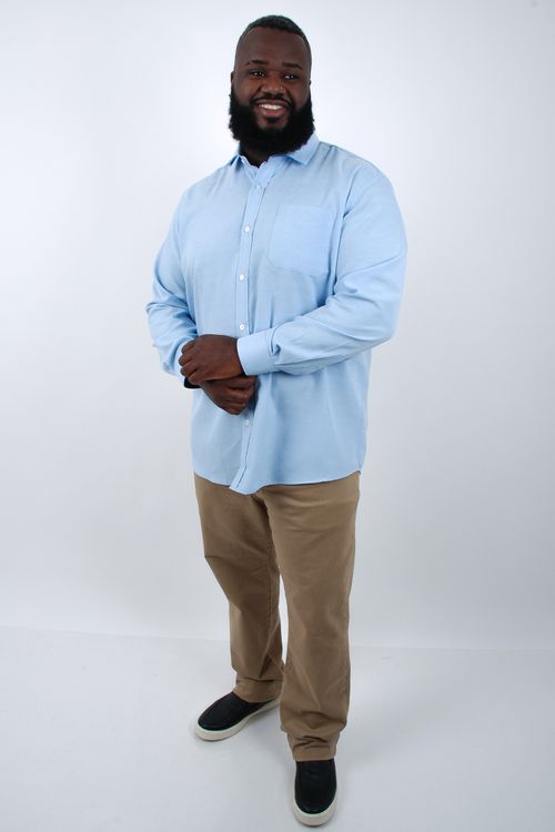 Camisa manga longa masculina oxford fio tinto  azul