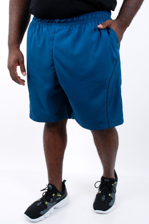 Bermuda masculina esportiva com vivo e detalhes contrastantes  azul petroleo