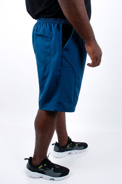 Bermuda masculina esportiva com vivo e detalhes contrastantes  azul petroleo