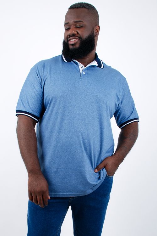 Camisa polo masculina manga curta malha mescla azul