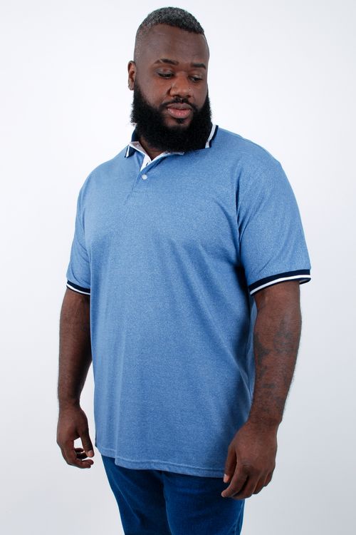 Camisa polo masculina manga curta malha mescla azul