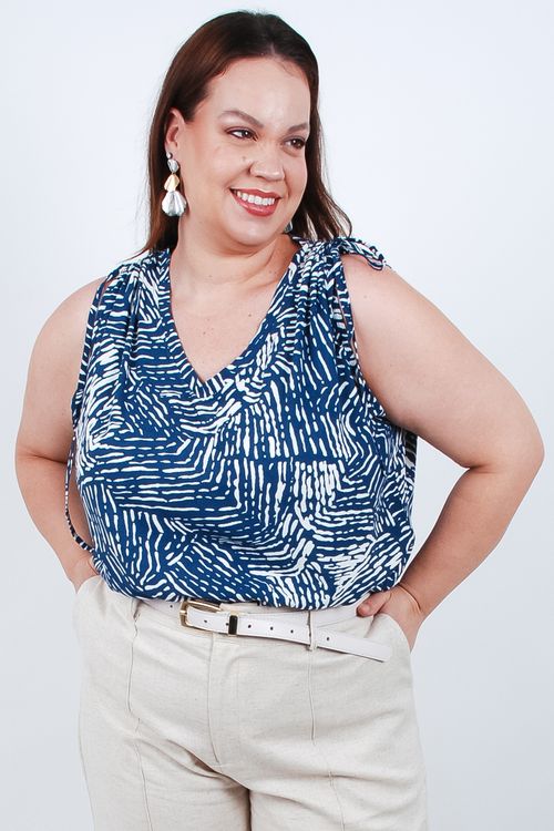 Regata viscose estampada alça regulador azul
