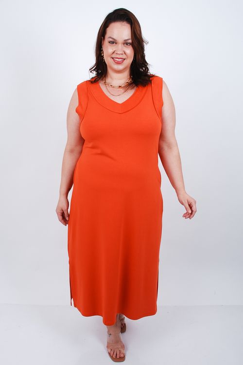 Vestido midi moletinho liso laranja