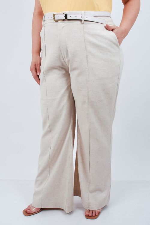 Calça estilo alfaiataria em tecido com linho bege