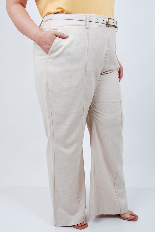 Calça estilo alfaiataria em tecido com linho bege