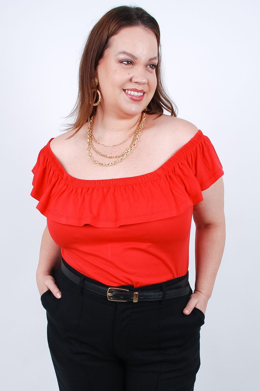 Blusa ombro a ombro malha lisa vermelho