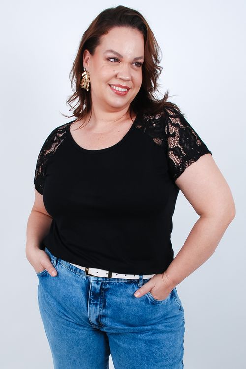 Blusa feminina manga de renda preto