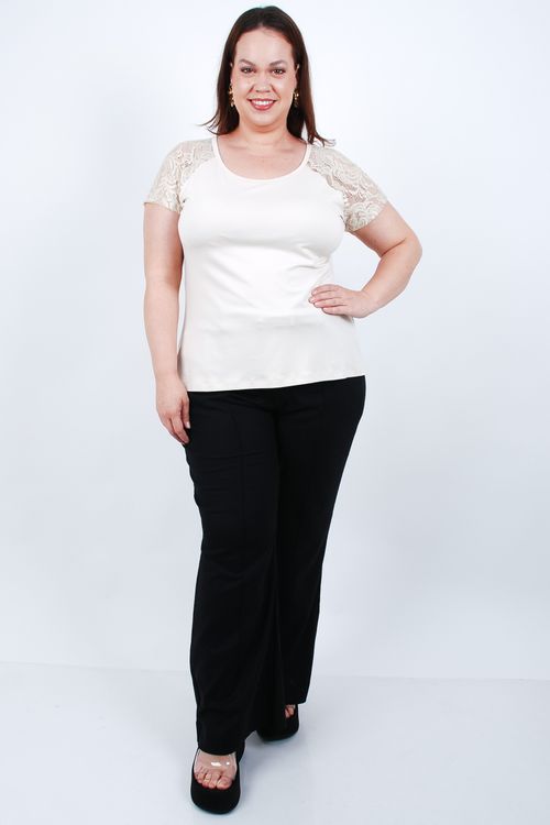 Blusa feminina manga de renda bege