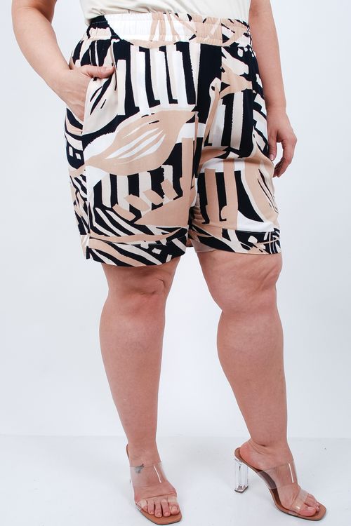 Short viscose estampada cós elástico azul marinho