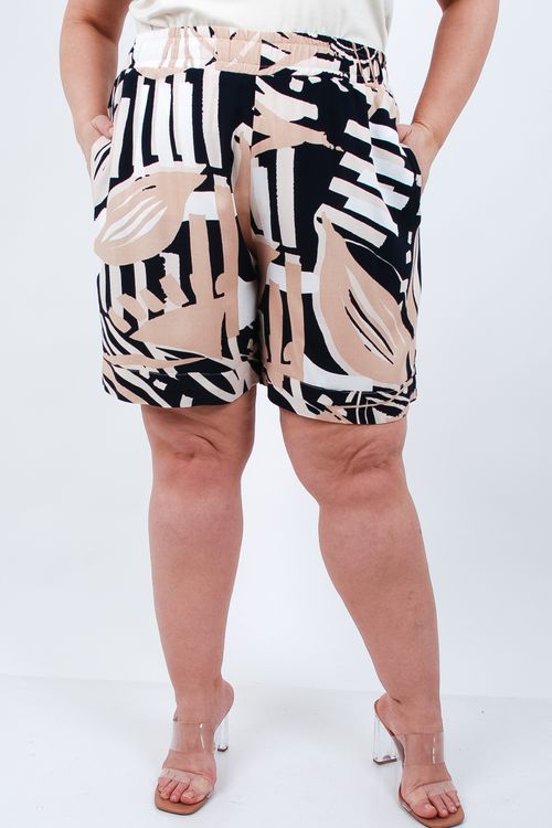 Short viscose estampada cós elástico azul marinho