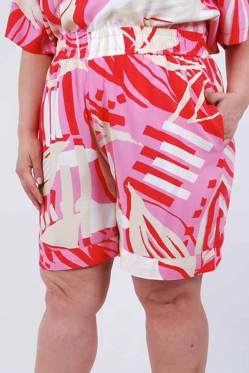 Short viscose estampada cós elástico rosa
