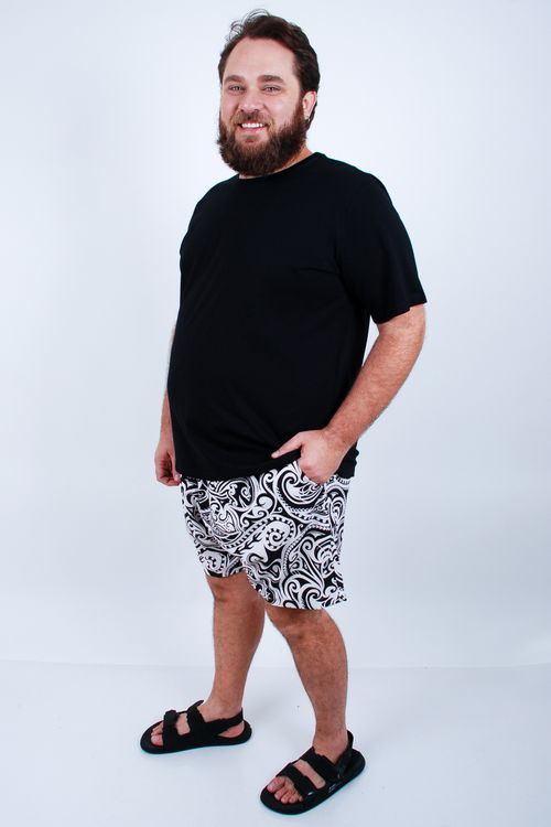 Short estampada com elastano plus size preto