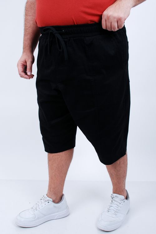 bermuda masculina sarja elastano lisa comprida preto
