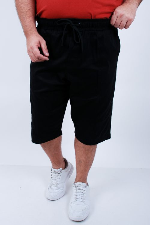 bermuda masculina sarja elastano lisa comprida preto