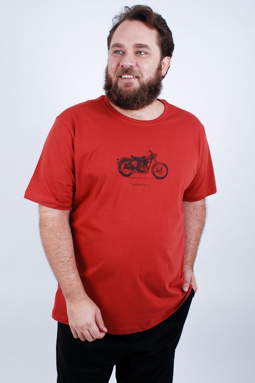 Camiseta manga curta masculina meia malha estampa motorcycle vermelho