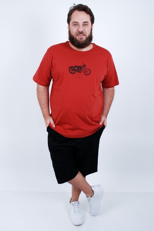 Camiseta manga curta masculina meia malha estampa motorcycle vermelho
