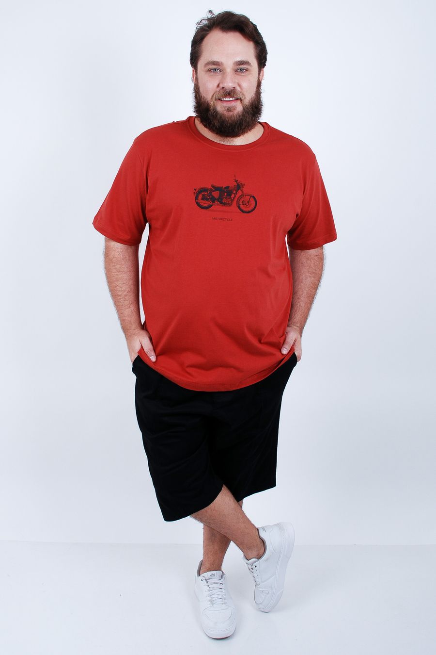 Camiseta manga curta masculina meia malha estampa motorcycle vermelho