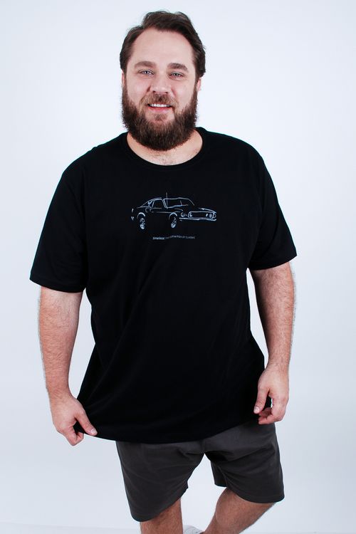 Camiseta manga curta masculina meia malha estampa classic car preto