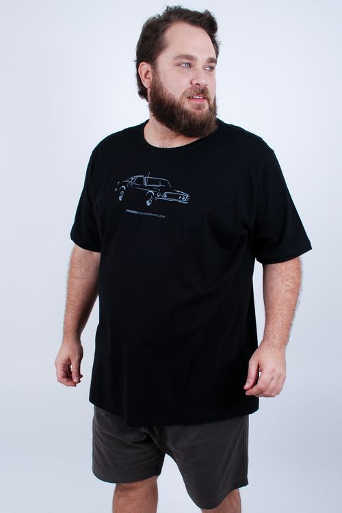 Camiseta manga curta masculina meia malha estampa classic car preto