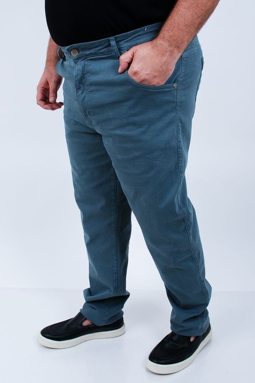 Calça reta em sarja com elastano tamanho extra cinza chumbo