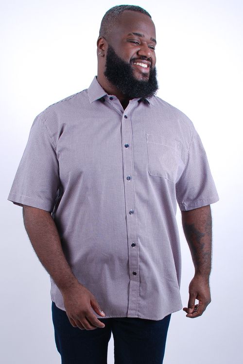 Camisa masculina manga curta xadrez fio tinto bege